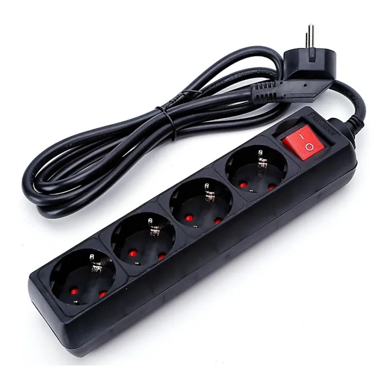 Aigostar - Prodlužovací kabel s vypínačem 4Z 1,5m SCHUKO černá Pouze Dnes