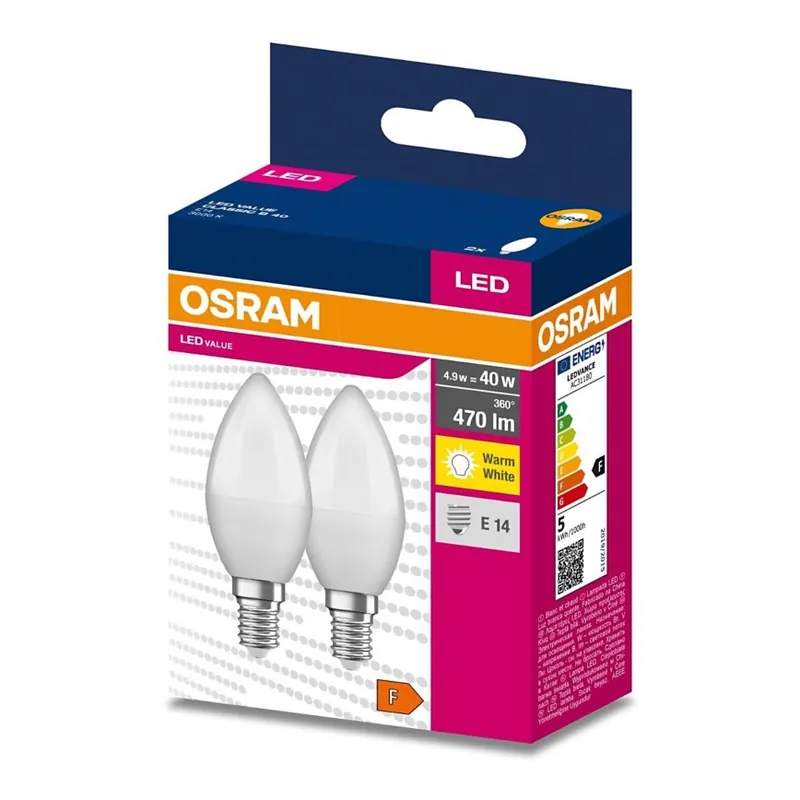Cenová Bomba SADA 2x LED Žárovka B35 E14/4,9W/230V 3000K - Osram