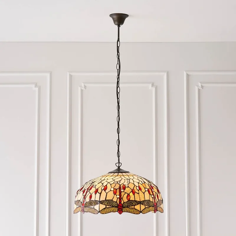 Endon 64079 - Lustr na řetězu Tiffany DRAGONFLY 3xE27/60W/230V pr. 50 cm Expresní Doručení