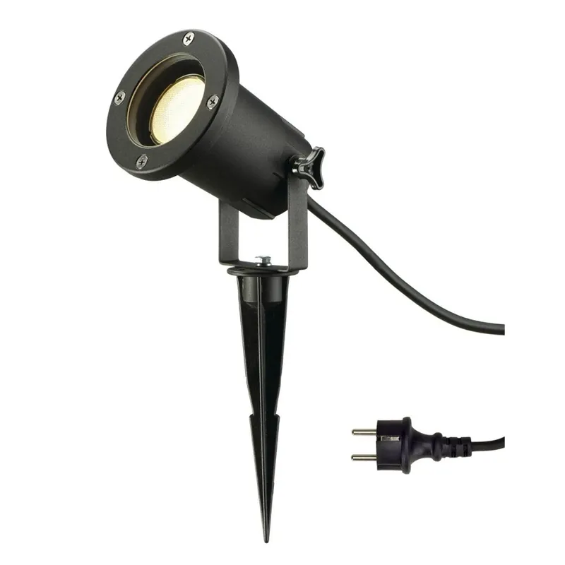 Cenová Bomba SLV Nautilus Spike 15, venkovní reflektor s trnem a vidlicí do zásuvky, 1x11W GU10, černá, délka 15,5cm, IP65