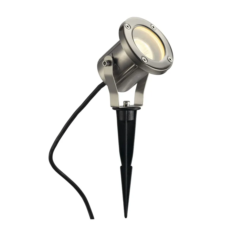 Přímo Od Výrobce SLV Nautilus Spike 10, venkovní reflektor s trnem a vidlicí do zásuvky, 1x11W GU10, nerez, délka 10,5cm, IP55