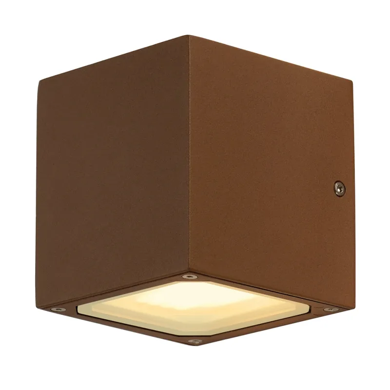Nejprodávanější SLV Sitra Cube, hnědé nástěnné venkovní svítidlo se svícením nahoru/dolu, 2x9W, výška 11,5cm, IP44