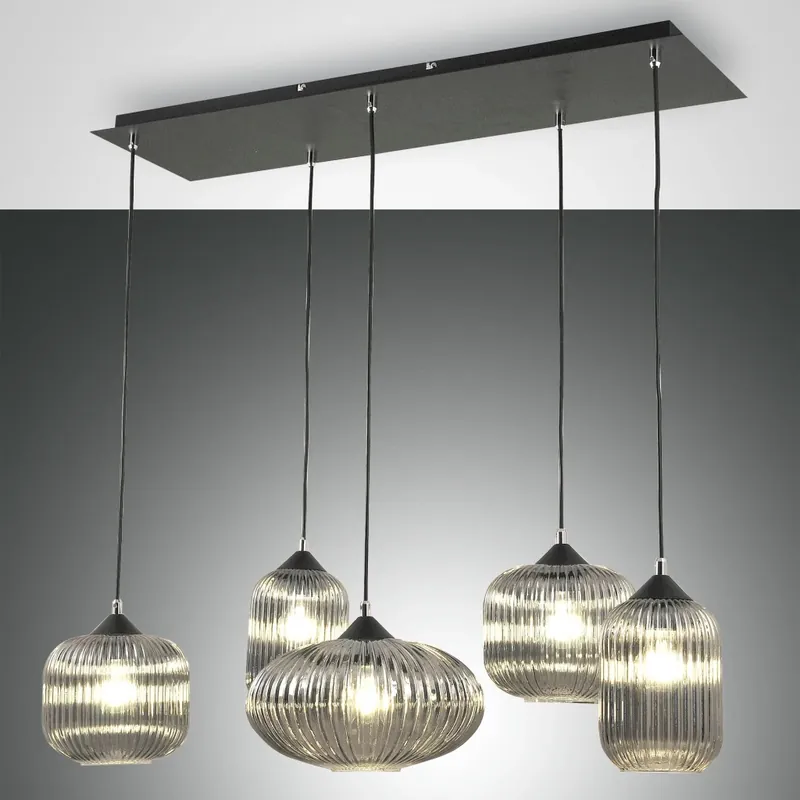 Fabas Gillis, závěsné svítidlo z šedého skla, 5x40W E27, délka 90cm Jen Po Omezenou Doba