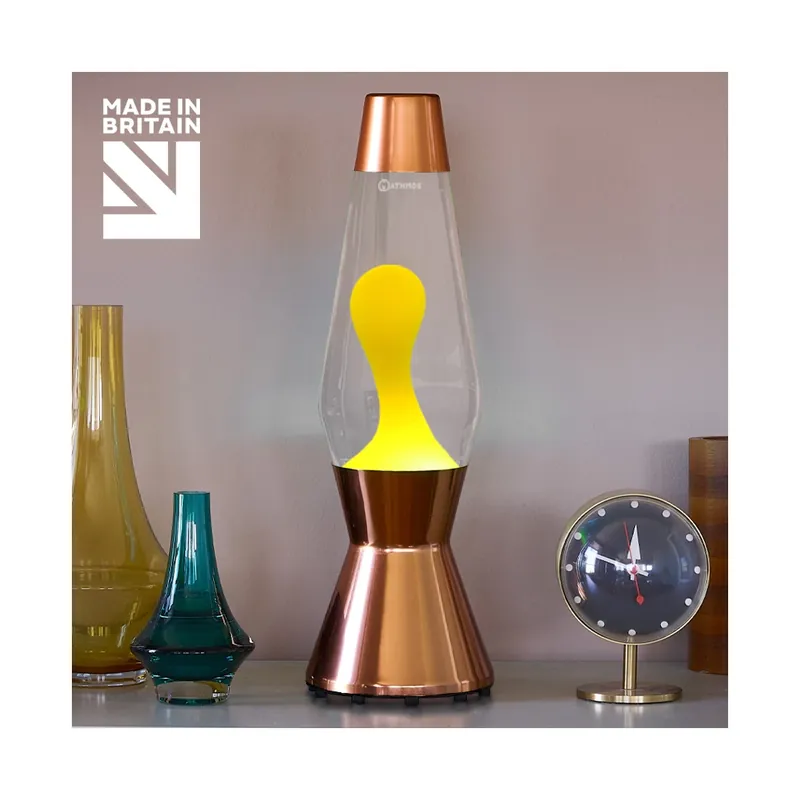 Ověřený Mathmos Astro Copper, originální lávová lampa, měděná s čirou tekutinou a žlutou lávou, výška 43cm