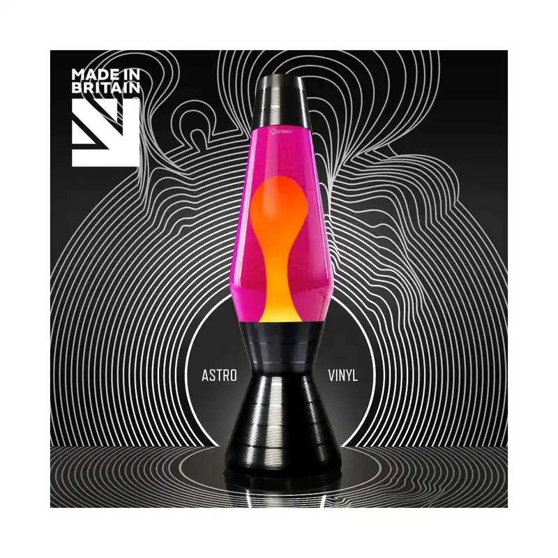 Mathmos Astro Vinyl, originální lávová lampa s růžovou tekutinou a žlutou lávou, 43cm Novinka