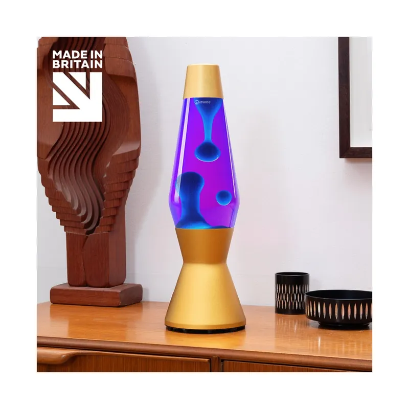 Jen Po Omezenou Doba Mathmos Astro Gold, originální lávová lampa, zlatá s fialovou tekutinou a tyrkysovou lávou, 43cm