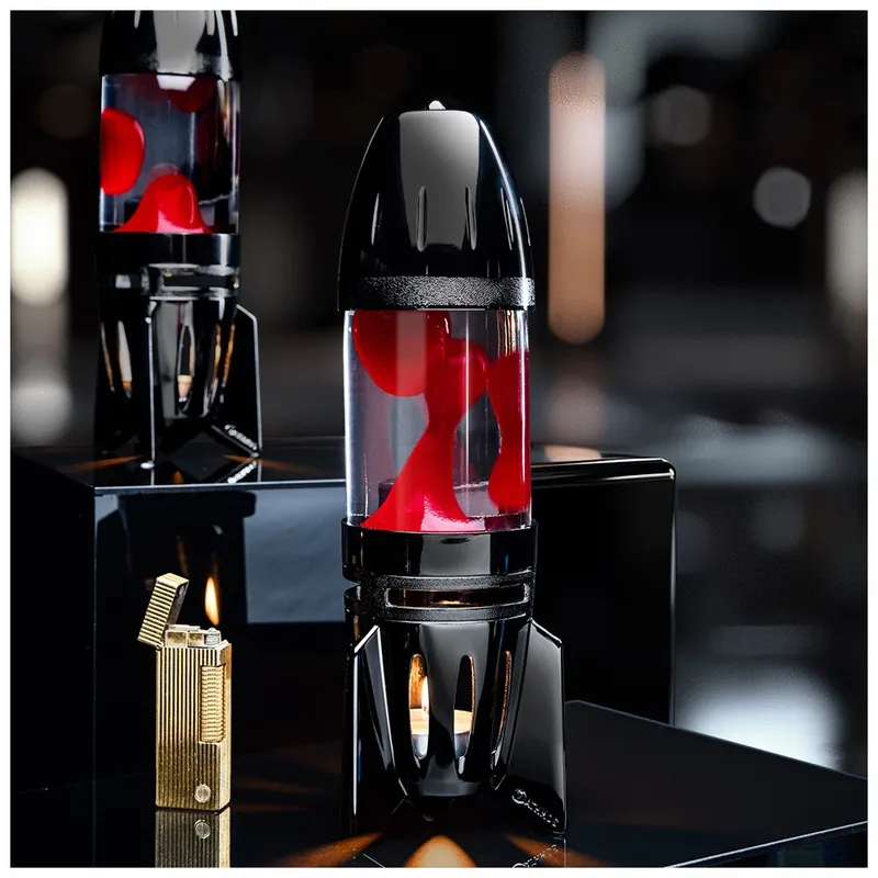 Mathmos Fireflow R1 Black, originální lávová lampa černá s čirou tekutinou a červenou lávou, pro čajovou svíčku, výška 24cm Výhodná Nabídka