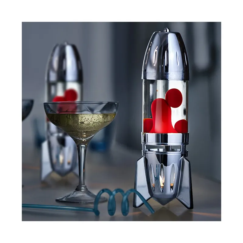 Objednat Nyní Mathmos Fireflow R1 Silver, originální lávová lampa stříbrná s čirou tekutinou a červenou lávou, pro čajovou svíčku, výška 24cm