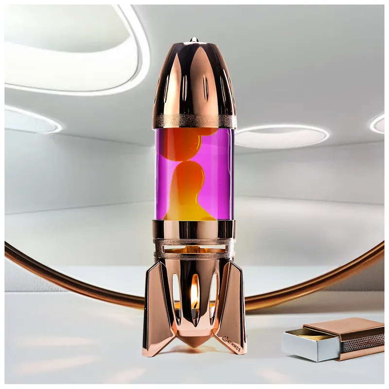 Mathmos Fireflow R1 Copper, originální lávová lampa měděná s růžovou tekutinou a žlutou lávou, pro čajovou svíčku, výška 24cm Horká Nabídka