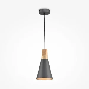 Akce Závěsné svítidlo Bicones E27 60W šedá kov dřevo - MAYTONI