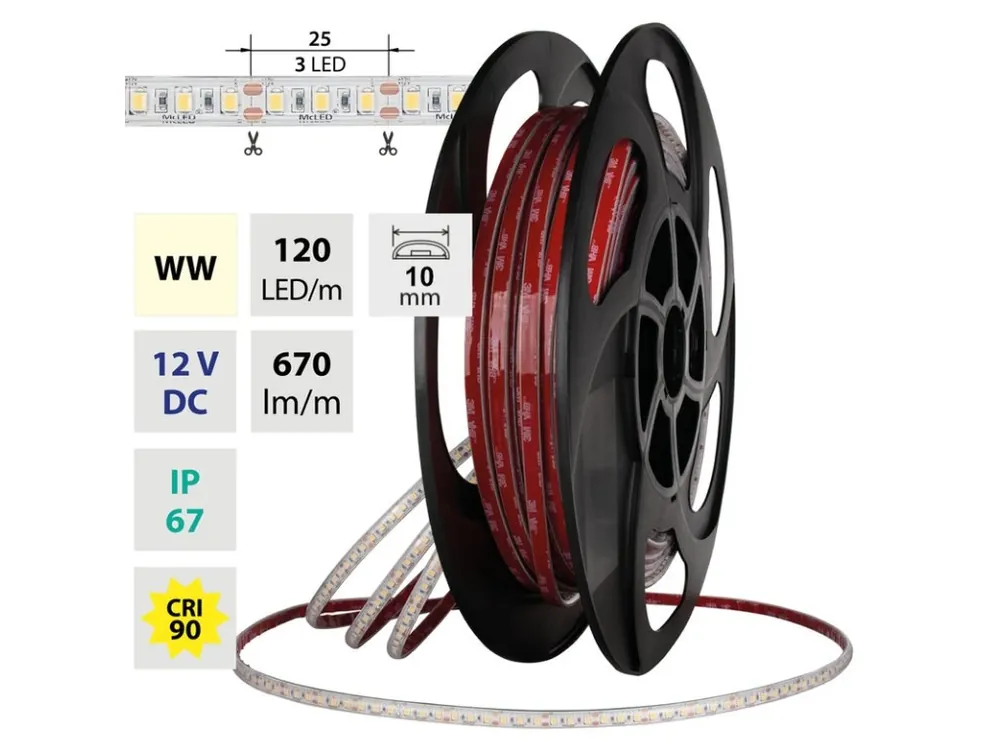 Nejlepší Volba LED Pásek SMD, Teplá bílá, 3000K, DC12V, IP67, 5m, 7,2W, 670lm/m